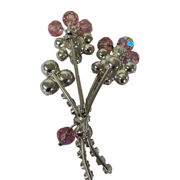 Elegant Pink Floral Brooch Austrian Crystals Aurora Borealis flower spray Vtg - Picture 6 of 6